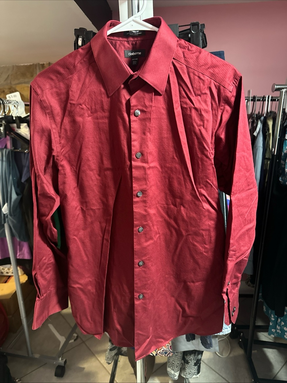 Claiborne Men's Burgundy Textured Dress Shirt